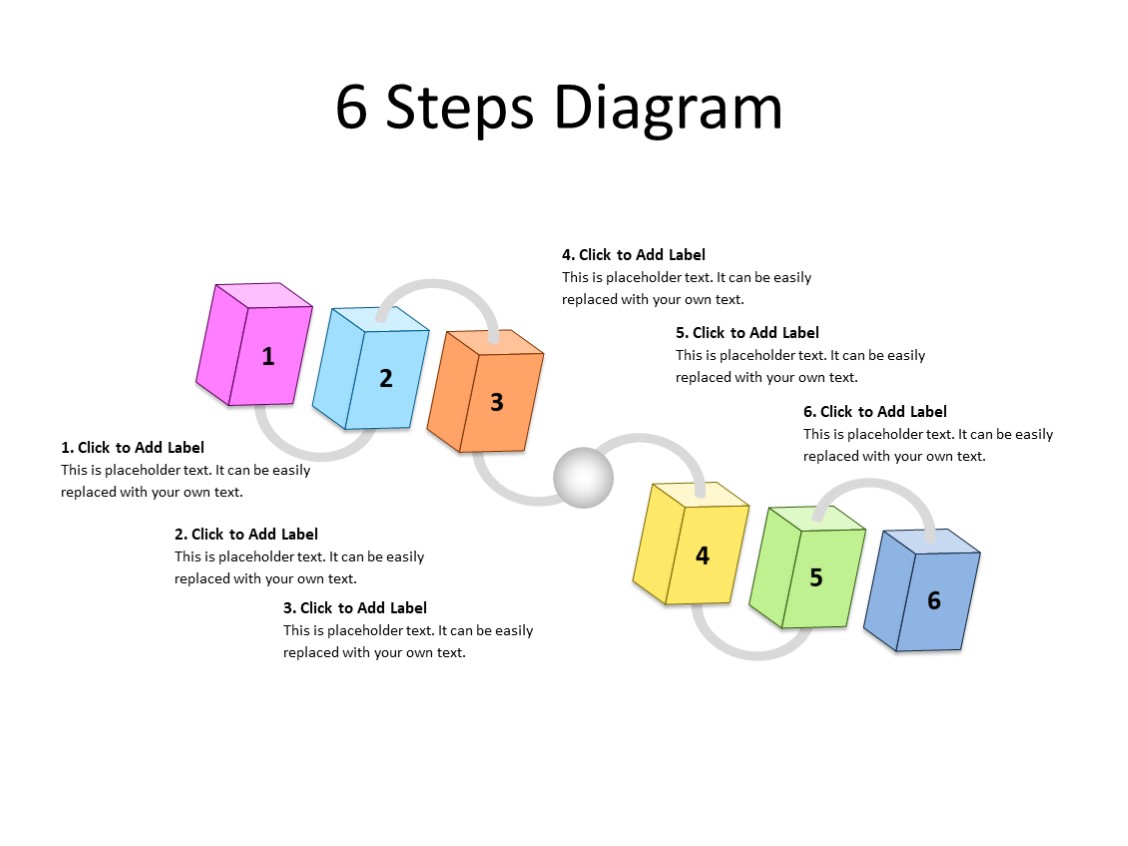 PowerPoint Slide - Steps Diagram - 6 cubes - Multicolor
