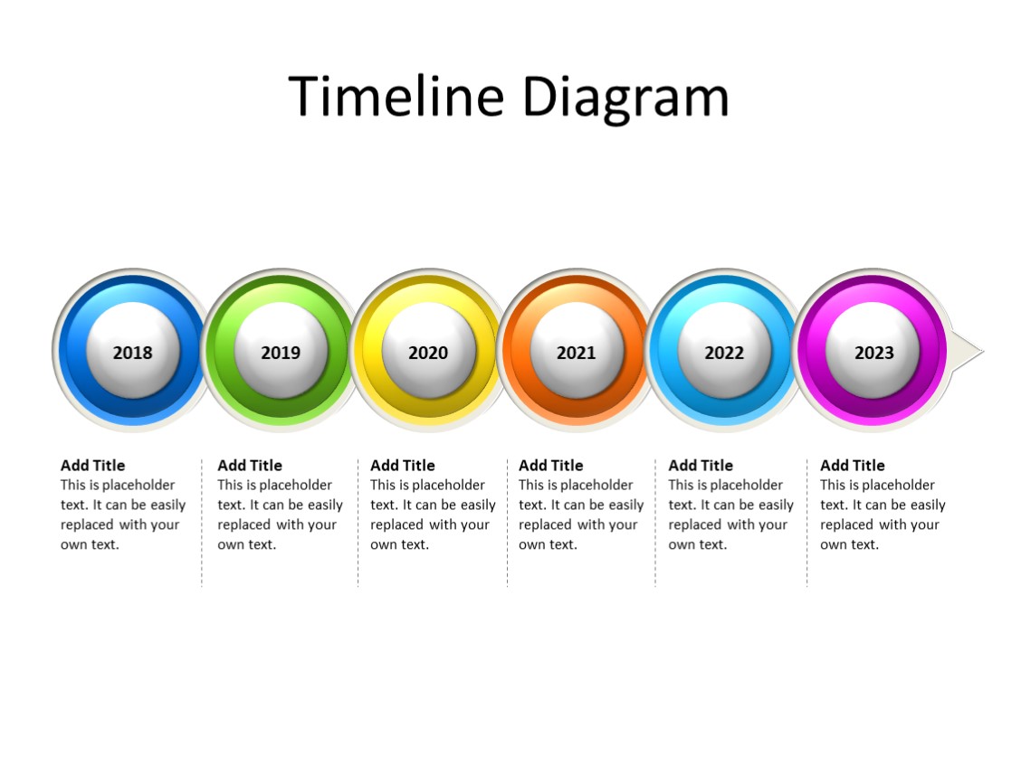 PowerPoint Slide - Timeline Diagram - 6 Circles - Multicolor
