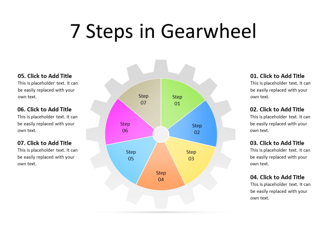 PowerPoint Slide - Gear Diagram - 7 Steps - Multicolor