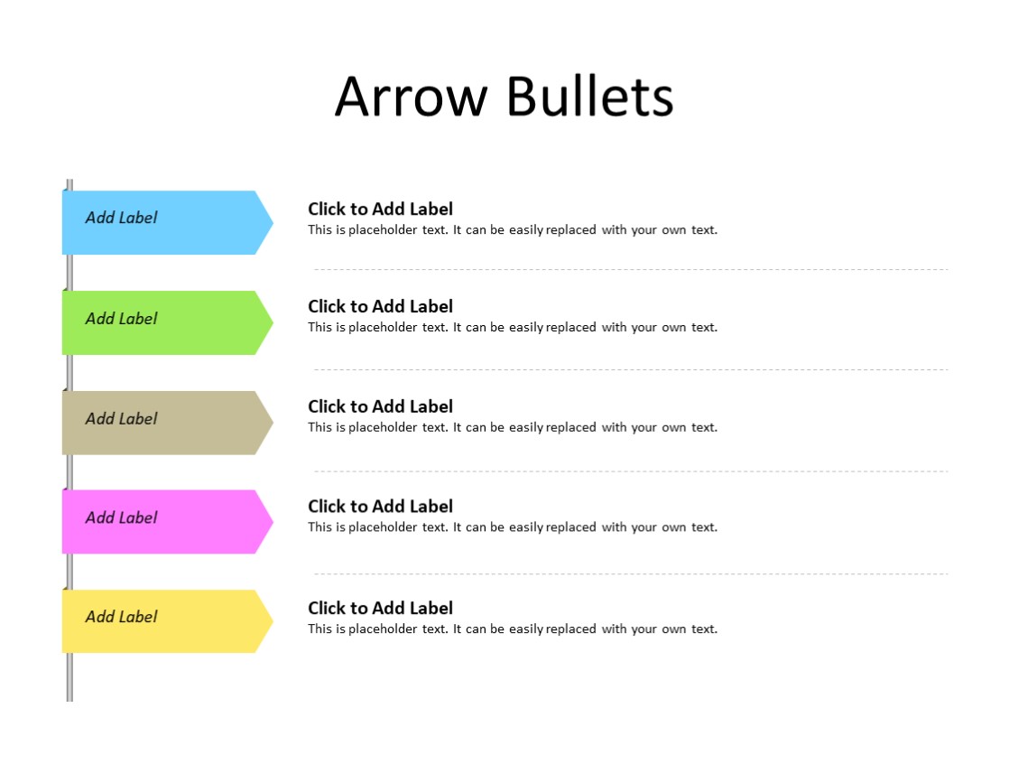 PowerPoint Slide - Arrow diagram - 5 bullets - Multicolor