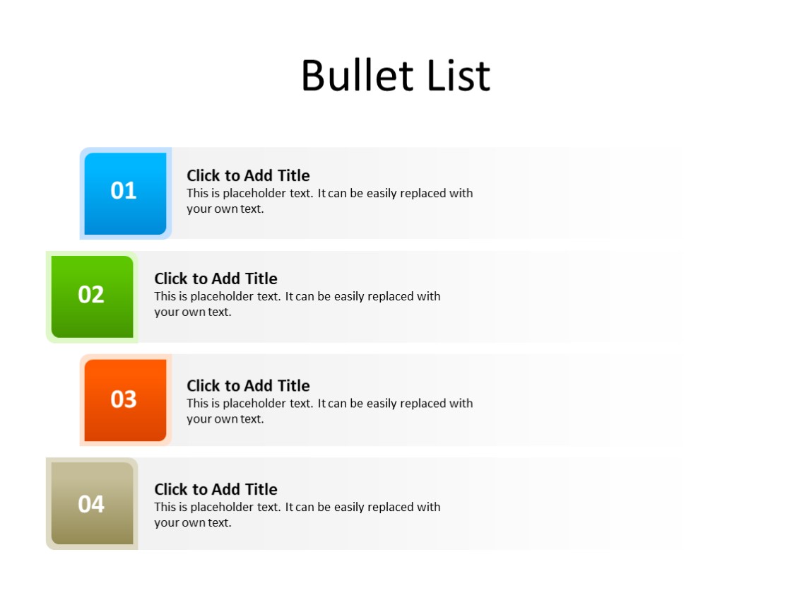 PowerPoint Slide - Bullet List - 4 Rectangles - Multicolor