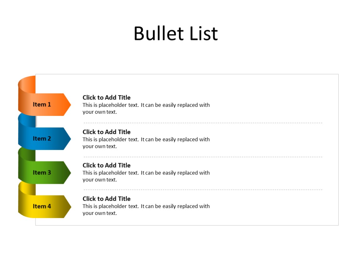 PowerPoint Slide - Bullet List - 4 items - Multicolor