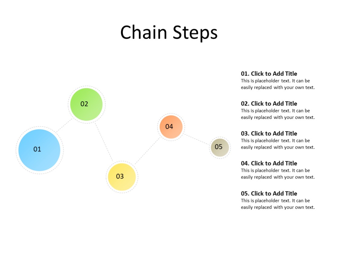 PowerPoint Slide - chain diagram - 5 objects - Multicolor