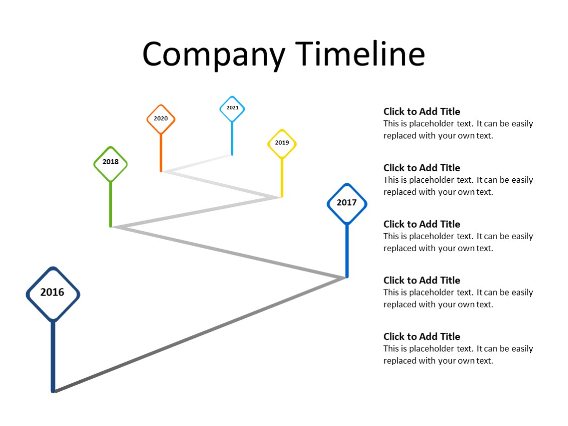 PowerPoint Slide - Timeline Diagram - 6 milestones - Multicolor