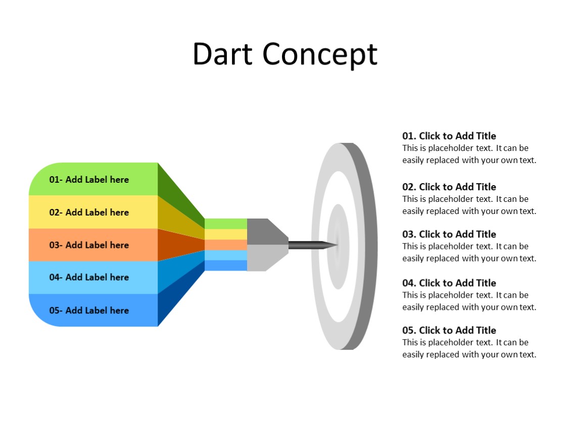PowerPoint Slide - Dart Diagram - 5 steps - Multicolor