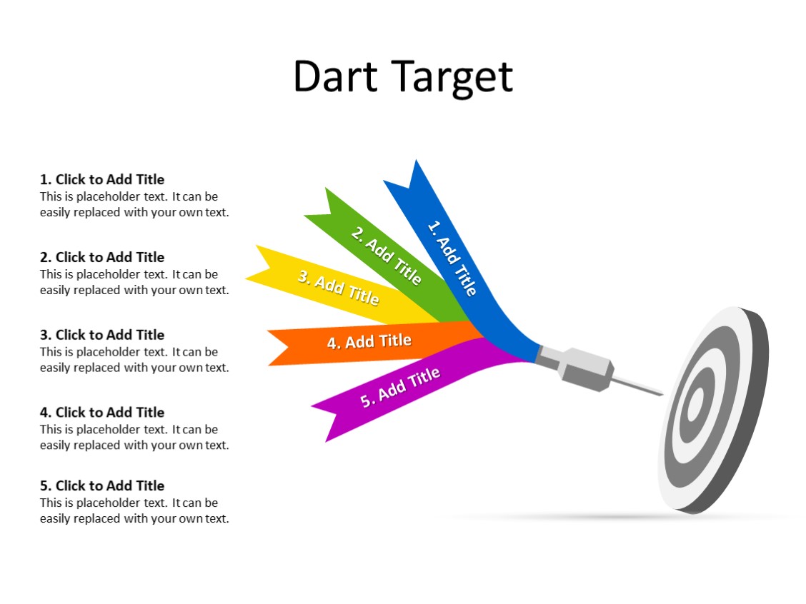 PPT Slide-Dart Diagram - 5 Darts - Multicolor
