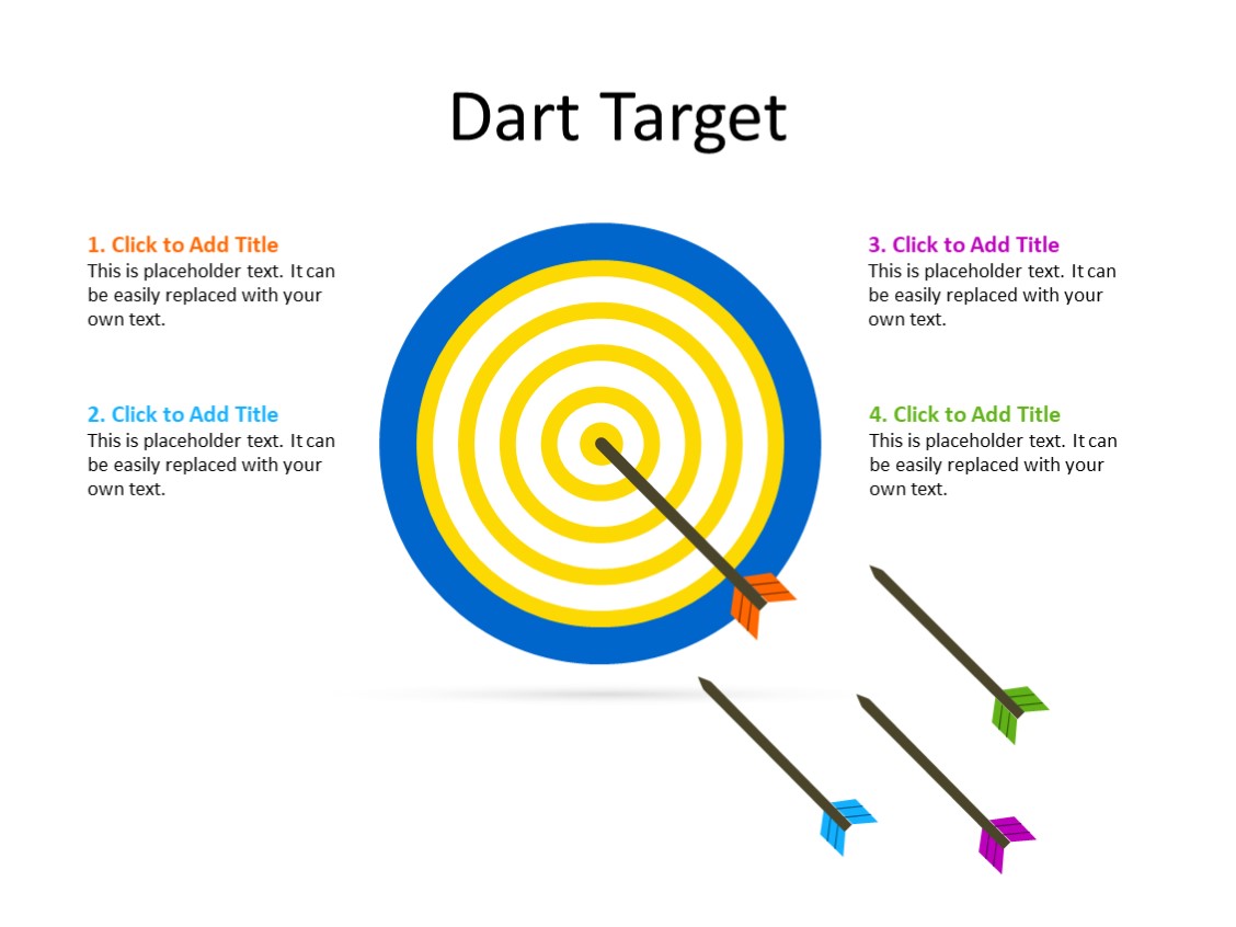 PPT Slide-Dart Diagram - 4 Darts - Multicolor