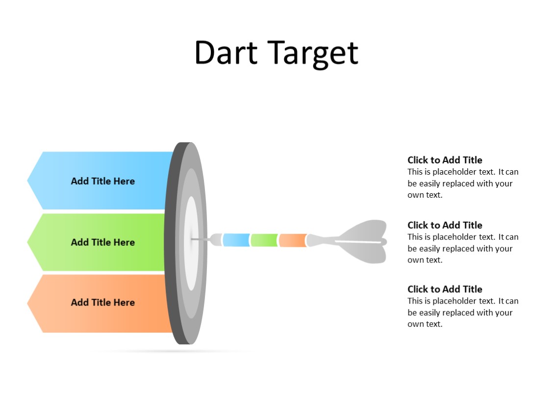 PowerPoint Slide - Dart Diagram - 3 chevrons - Multicolor