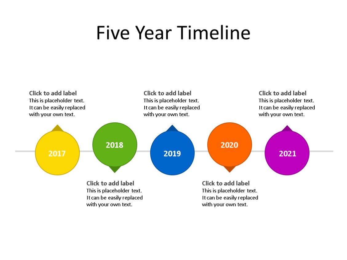 PowerPoint Slide - Timeline Diagram - 5 Steps - Multicolor