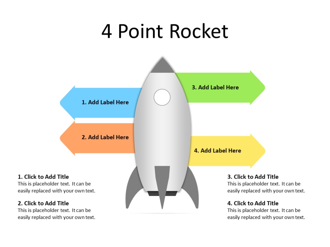 PowerPoint Slide - Rocket Concept - 4 Arrows - Multicolor