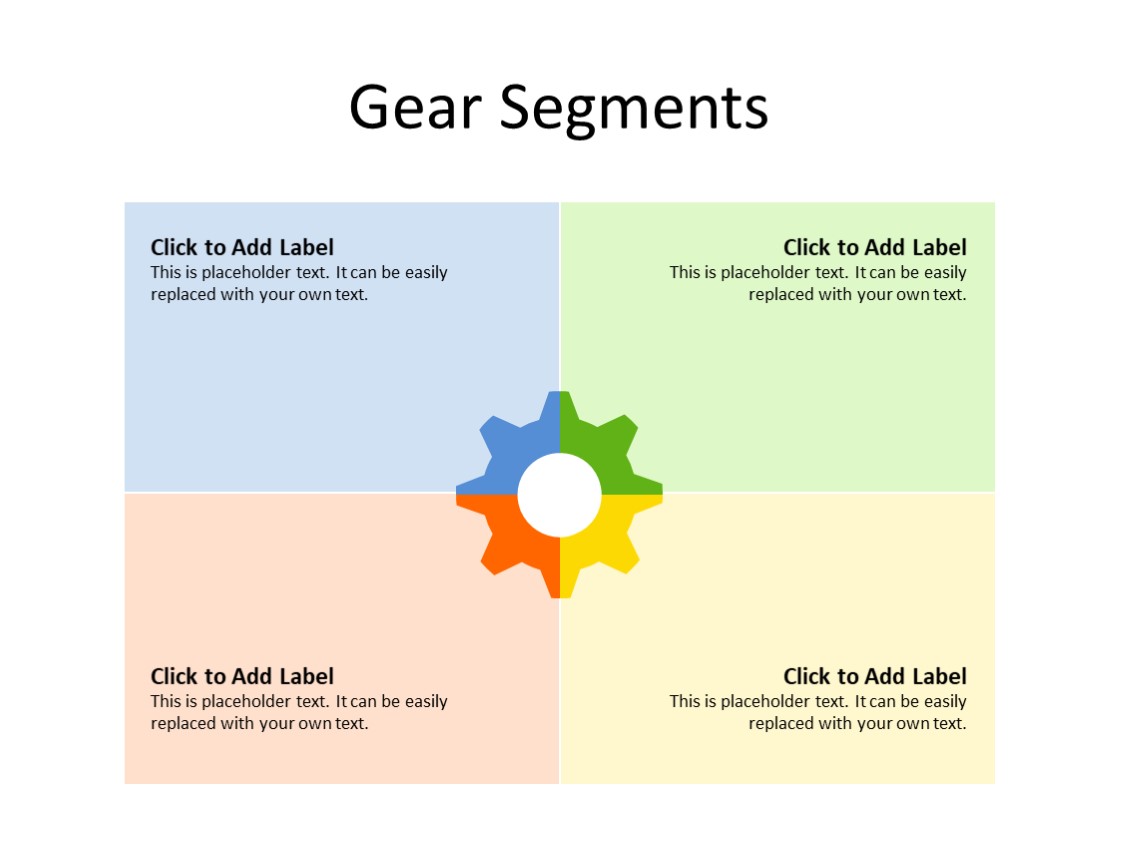 PowerPoint Slide - Gear Diagram - 4 quadrants - Multicolor