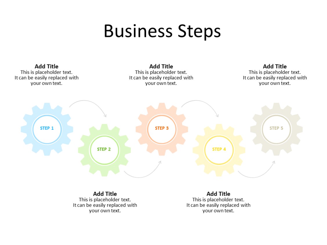 PowerPoint Slide - Gear Diagram - 5 Gears - Multicolor