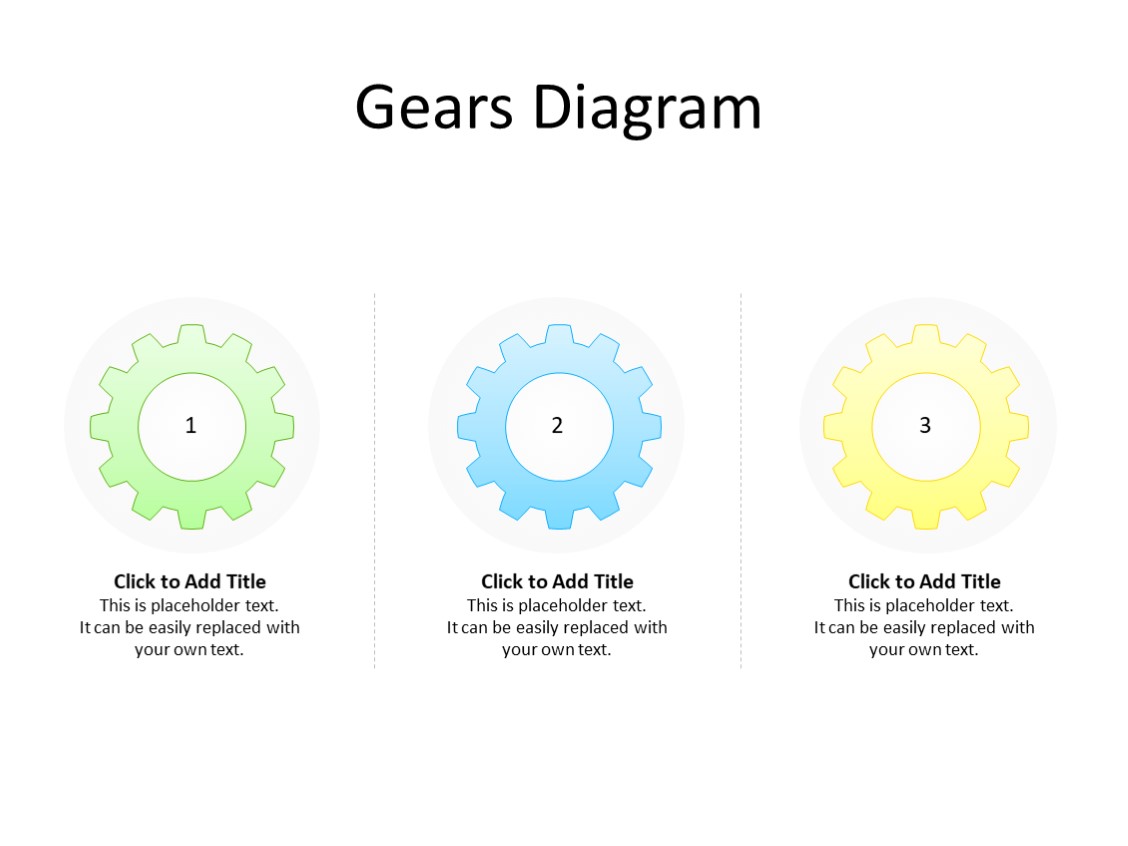 PowerPoint Slide - Gear Diagram - 3 gears - Multicolor