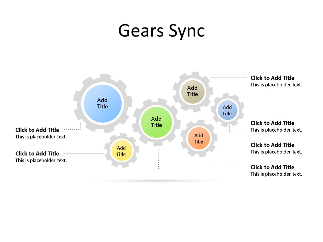 PowerPoint Slide - Gear Diagram - 6 Gears - Multicolor