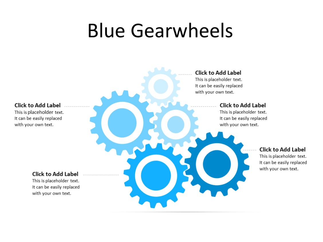 PowerPoint Slide - Gear Diagram - 5 Gears - Multicolor