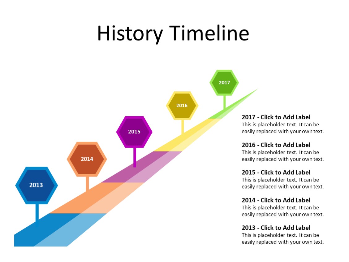 PowerPoint Slide - Timeline Diagram - 5 milestones - Multicolor