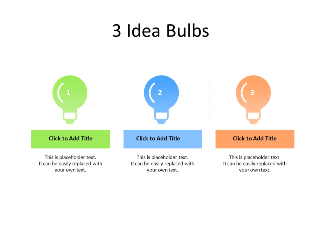 PowerPoint Slide - Idea concept - 3 bulbs - Multicolor