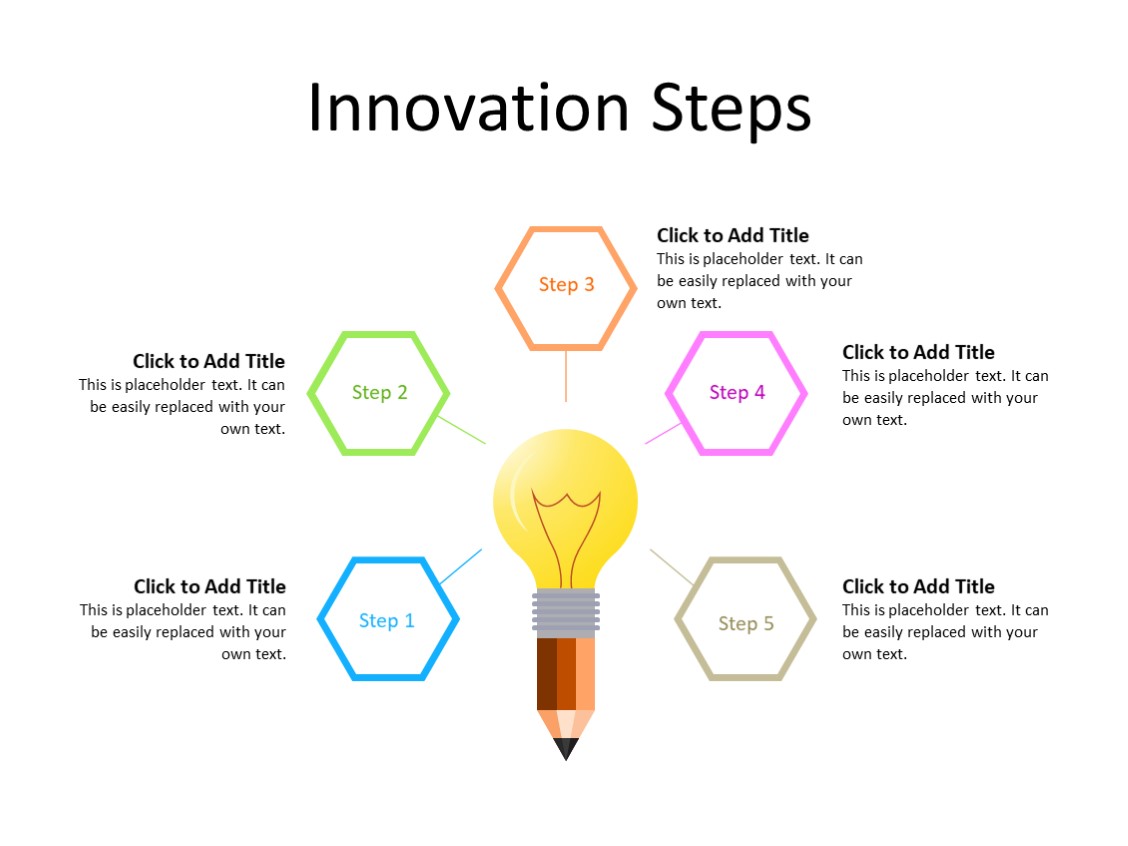 PowerPoint Slide - Idea bulb concept - 5 steps - Multicolor
