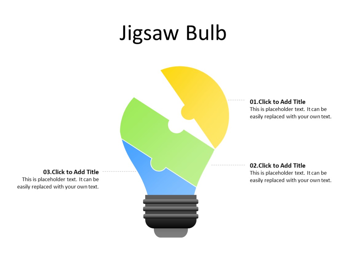 PowerPoint Slide - Idea bulb concept - 3 parts - Multicolor