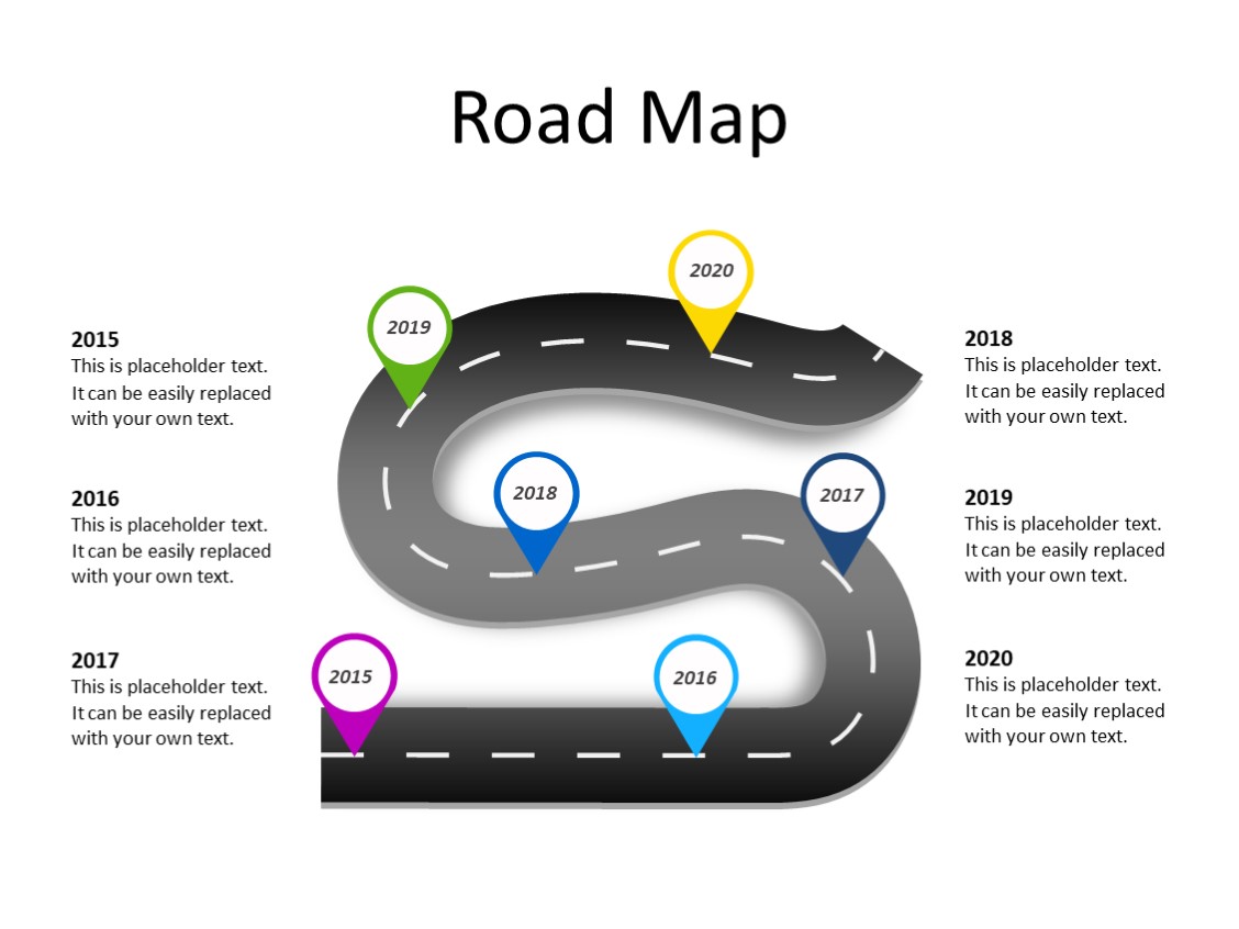 PowerPoint Slide - Timeline Diagram - 6 milestones - Multicolor