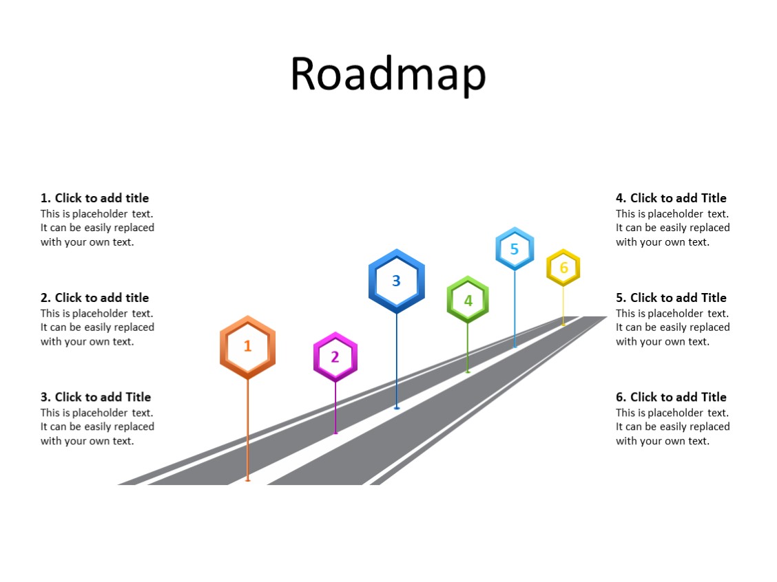 PowerPoint Slide - Timeline Diagram - 6 milestones - Multicolor