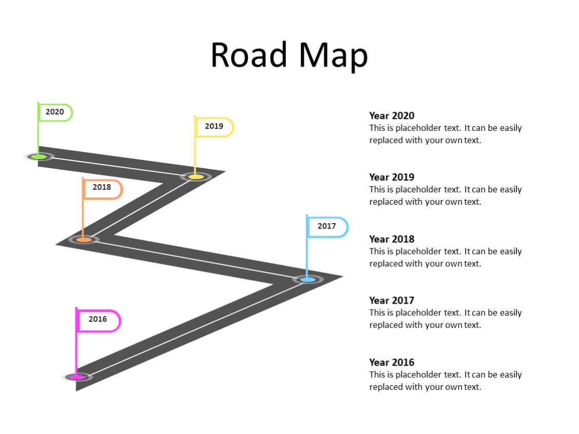 PowerPoint Slide - Timeline Diagram - 5 milestones - Multicolor