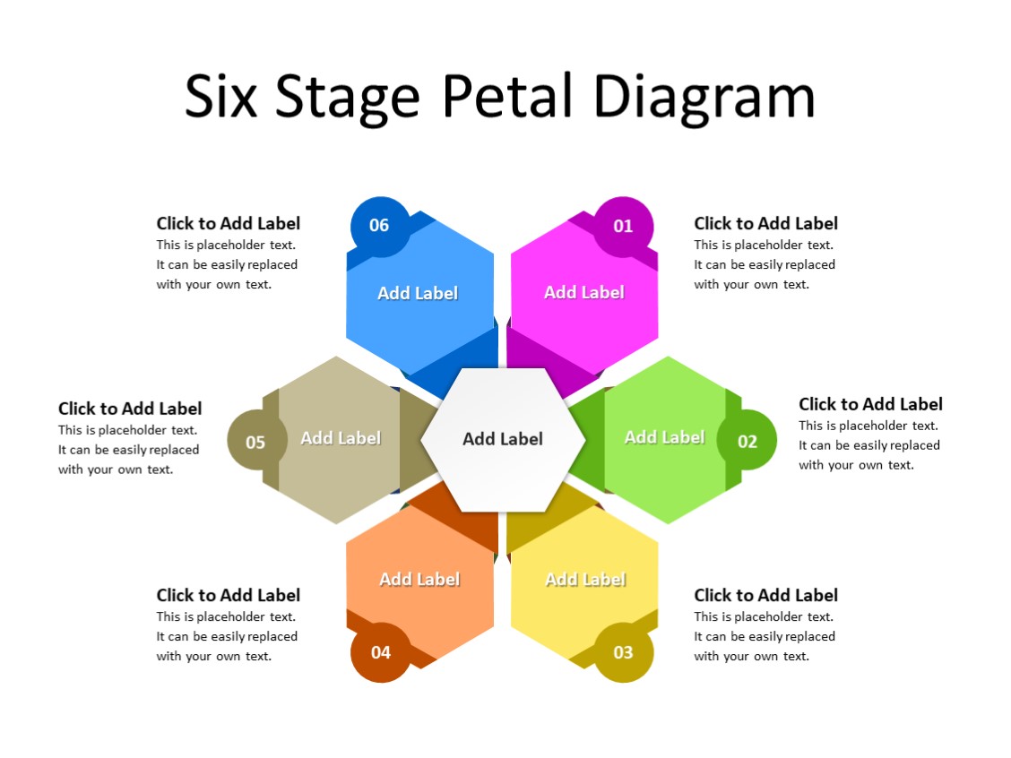 PowerPoint Slide - Petals Diagram - 6 steps - Multicolor