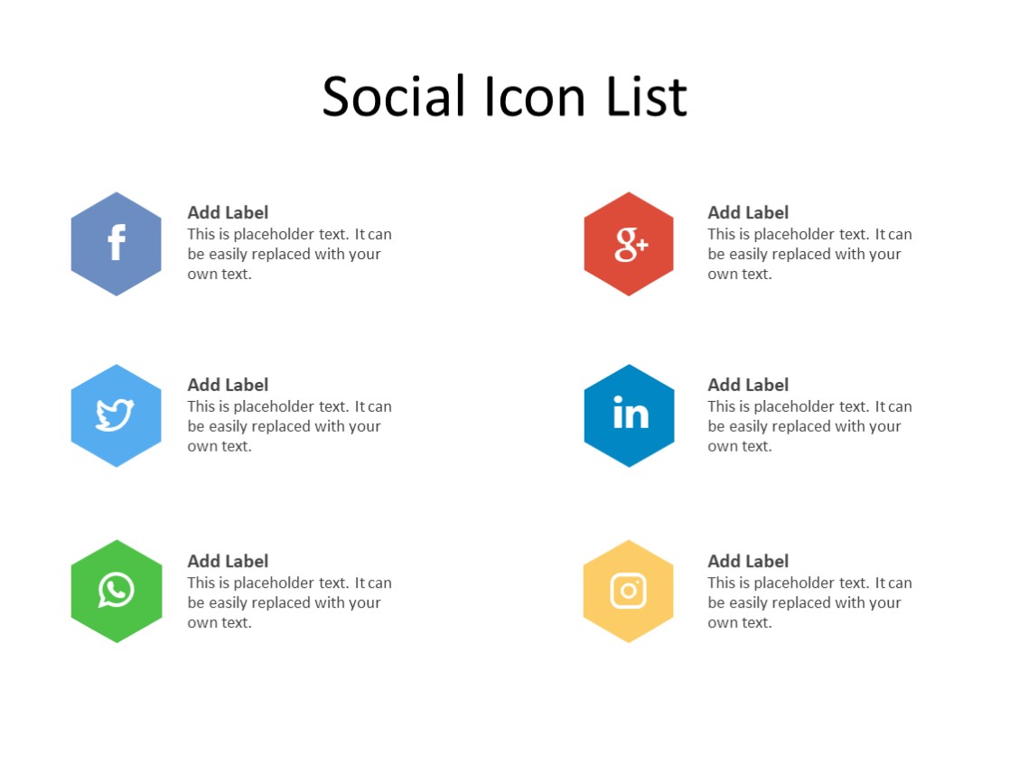 PowerPoint Slide - Social Media Icons - 6 Icons - Multicolor