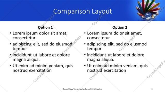 Comparison presentation slide layout