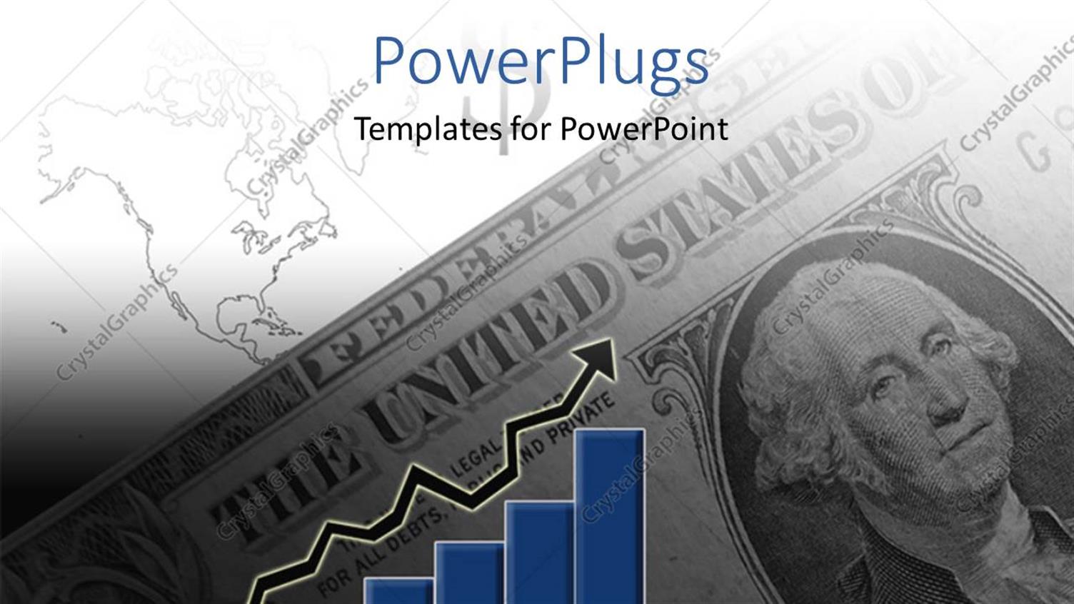 Featuring 2D Bar Chart with arrow Over Dollar Bills and Map