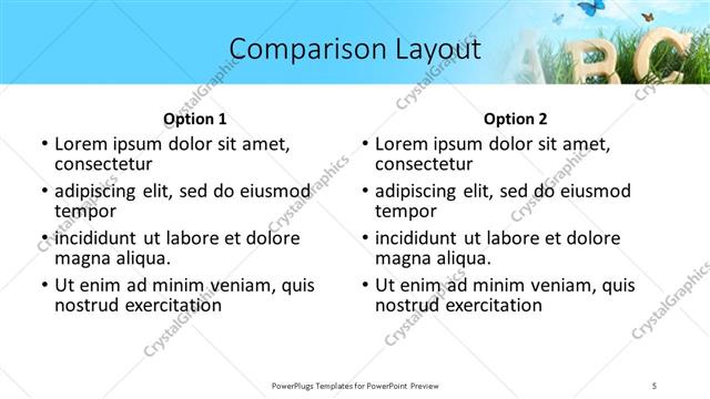 Comparison presentation slide layout
