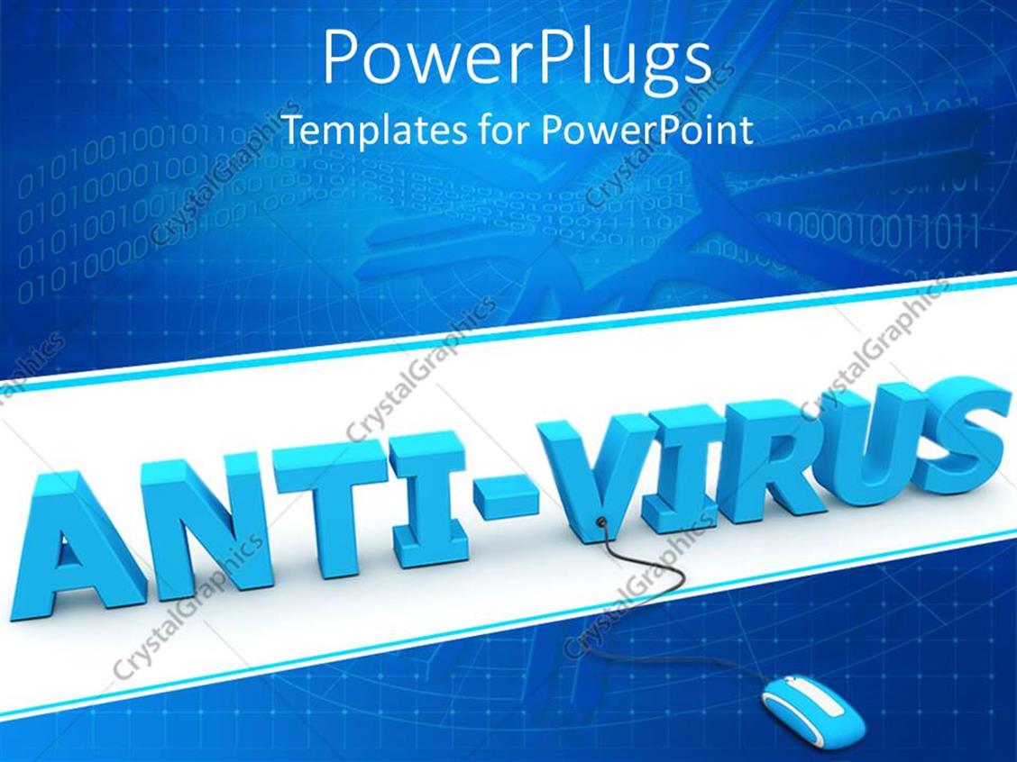 Powerpoint Template 3d Anti Virus Word With Mouse Connected To V Letter And Binary Codes On Network Blue Background 1942