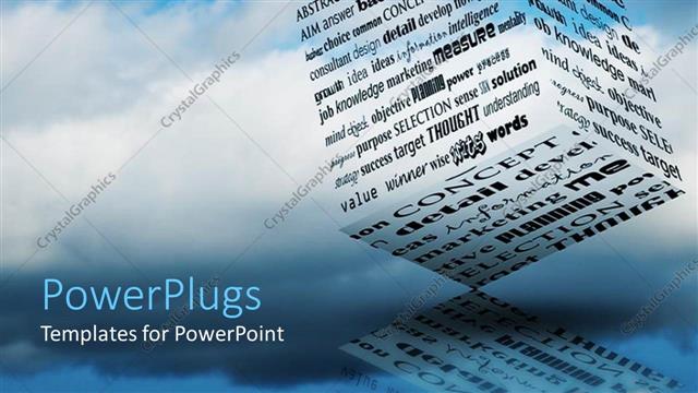  Presentation with related - 3D block made up words related to thinking and information, blue sky background