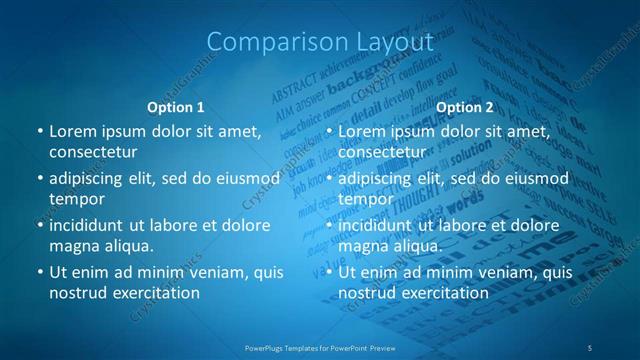 Comparison presentation slide layout
