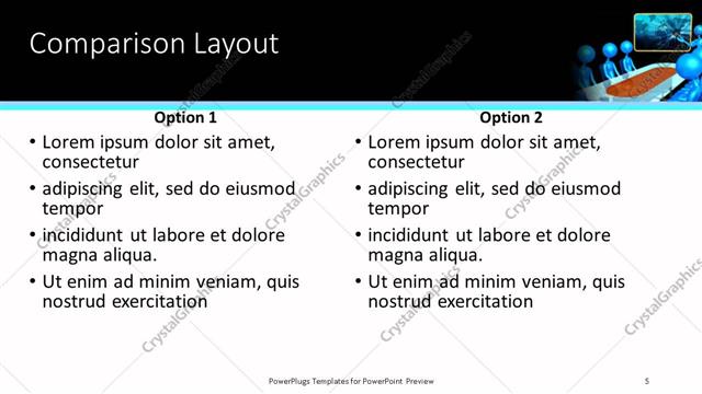 Comparison presentation slide layout