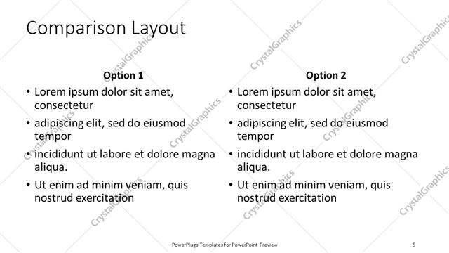 Comparison presentation slide layout