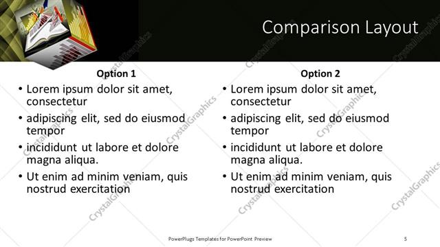 Comparison presentation slide layout