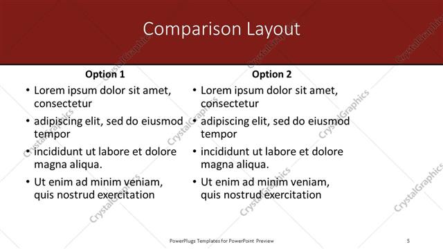 Comparison presentation slide layout