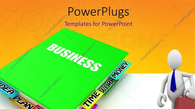  Presentation with business book - 3D business man with briefcase with business plan diary