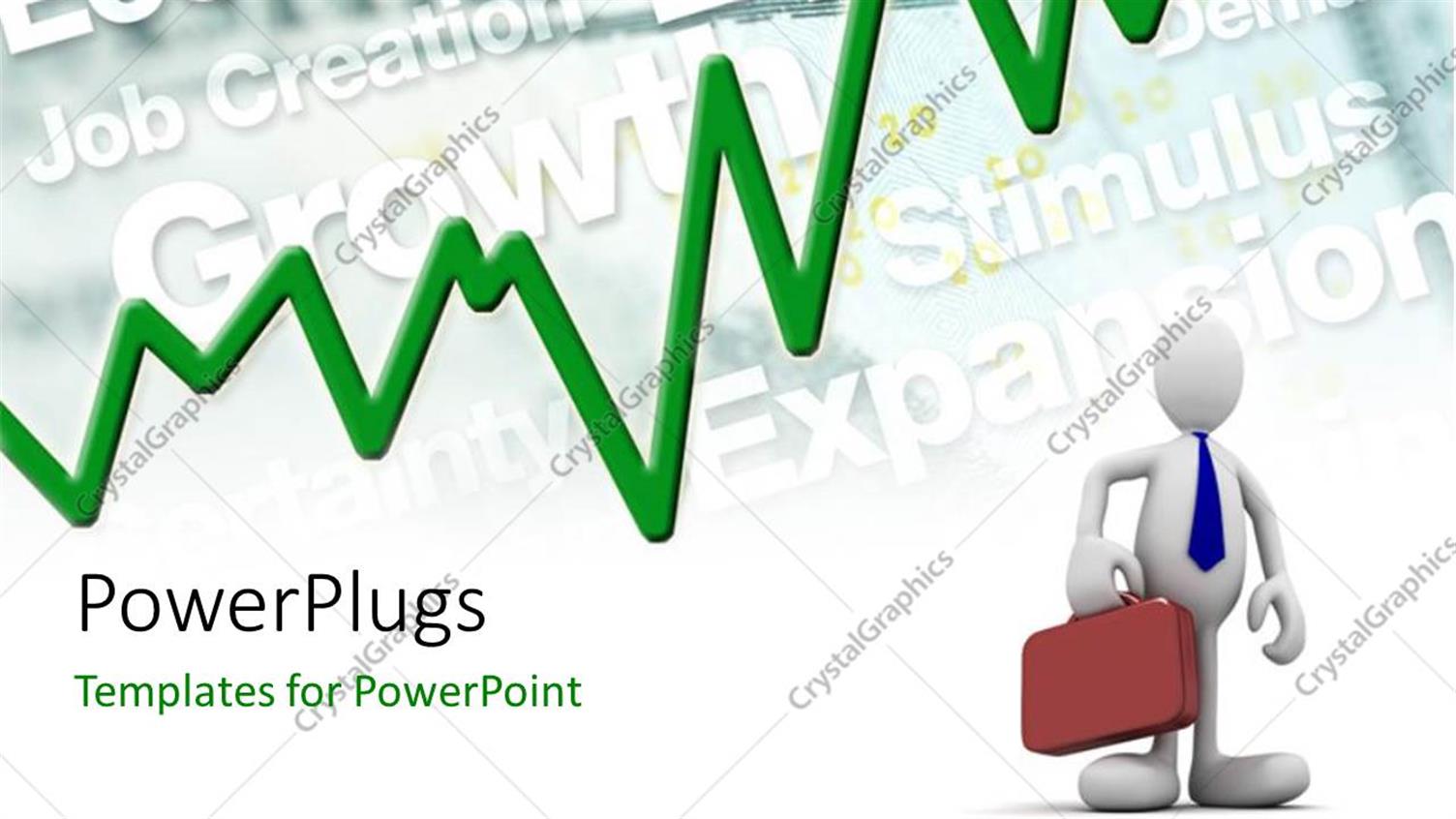 Featuring 3D Business Man Holding Briefcase with Green Financial Graph