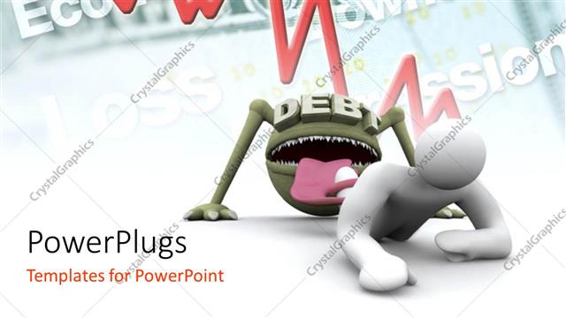  Presentation with character - A 3D character attacked by a creature with a text that spell out the word 