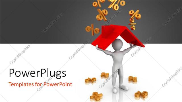  Presentation with roof - A 3D character carrying up a red roof with lots of % symbols