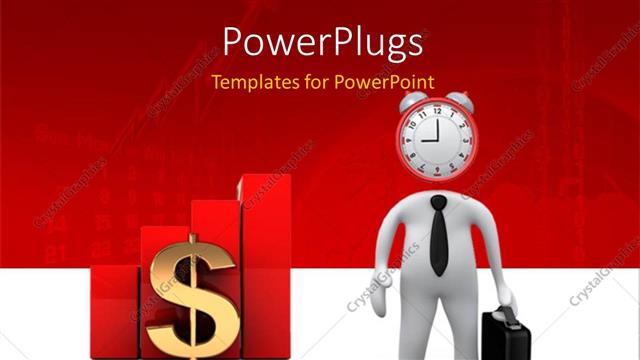  Presentation with case - A 3D character with a clock head holding a brief case