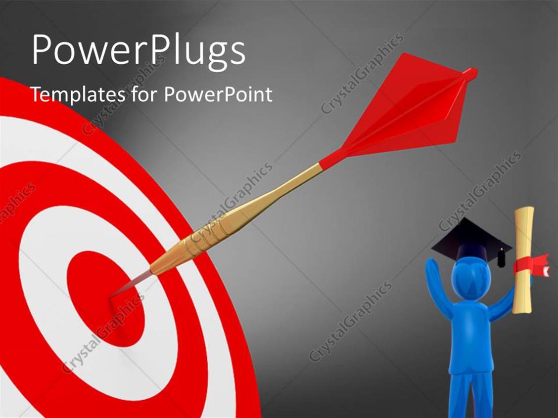 PowerPoint Template a 3D character and a dart on a dart board (9042)