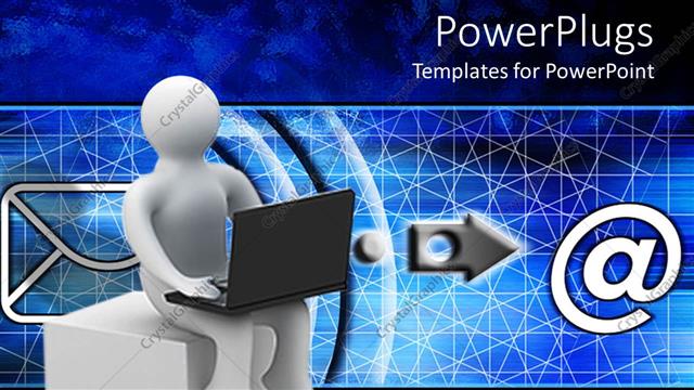  Presentation with email - A 3D character holding a laptop with an @ symbol