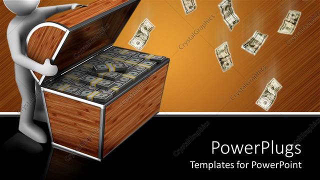  Presentation with chest - A 3D character opening a chest filled with dollar bills