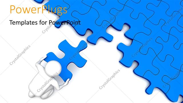  Presentation with character - 3D character placing the missing piece over the puzzles