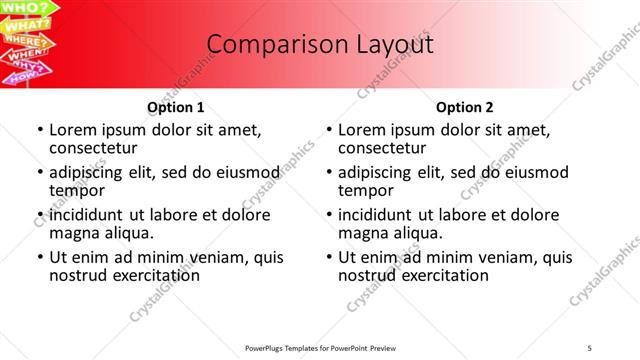 Comparison presentation slide layout