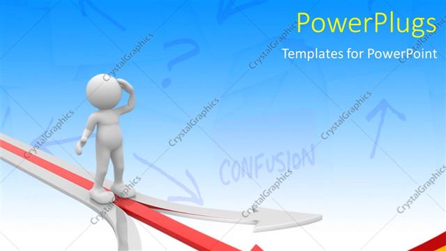  Presentation with way - A 3D character standing on an arrow with three heads