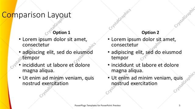 Comparison presentation slide layout